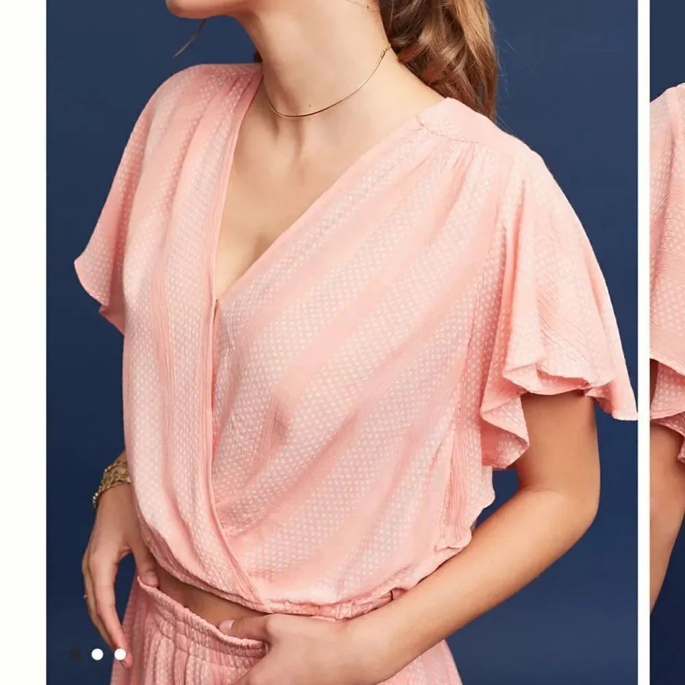 Maeve Anthropologie Nell Wrap Printed Flutter Sleeve Pink Blouse Top S